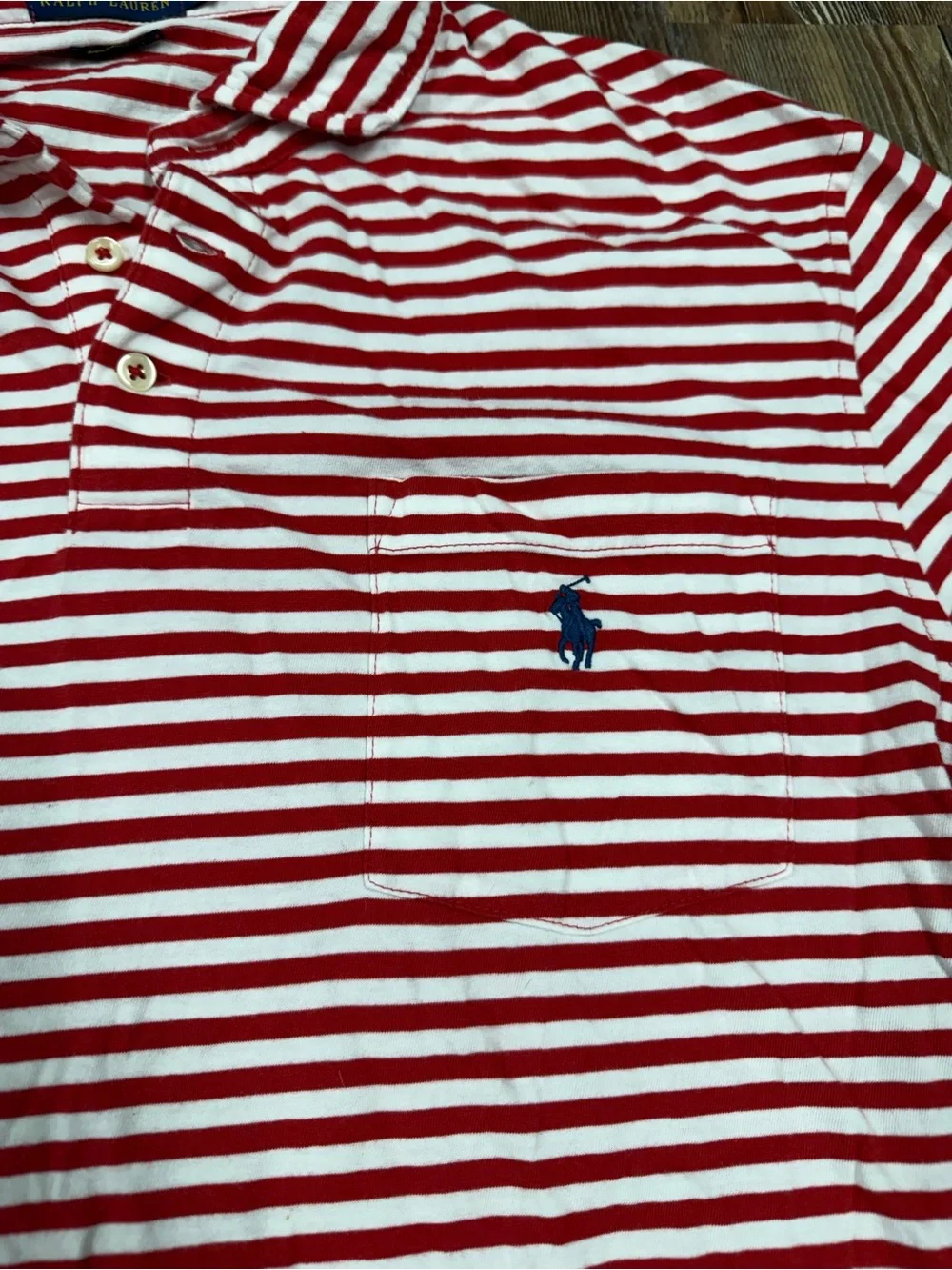 Polo Ralph Lauren red & white striped preppy classic polo shirt Size L